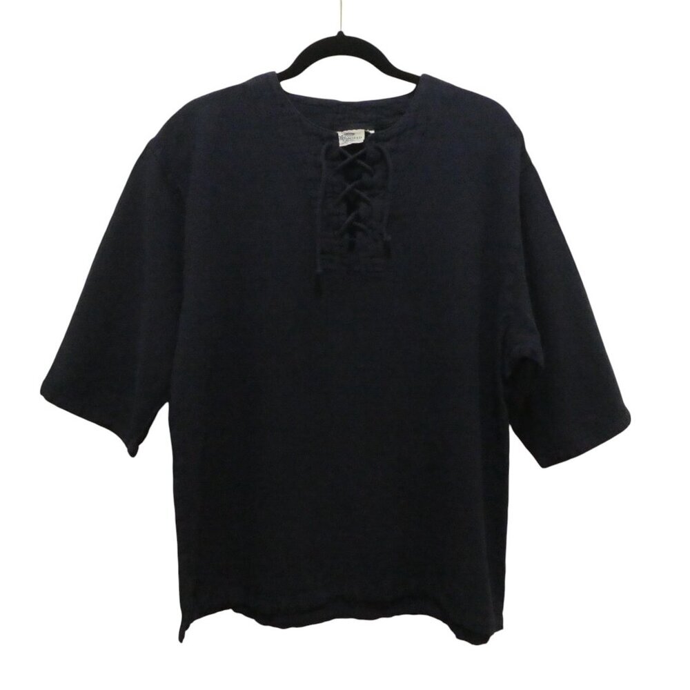 Vintage Cottonseed Navy Blue Cotton Hippie Pullover Tunic Shirt Mens Medium